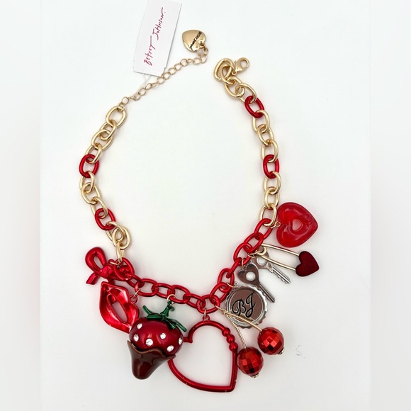 🍓 Betsey Johnson Cherry Bomb Charm Necklace – Red & Gold Statement 💋 - Picture 7 of 12